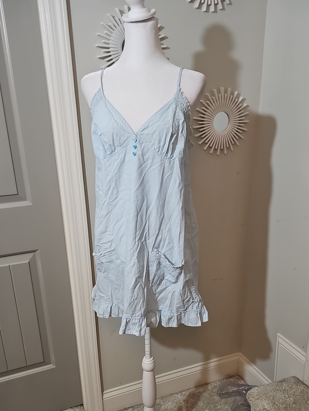 Xhilaration Light Blue Lace-Trim Sleep Chemise with Buttons